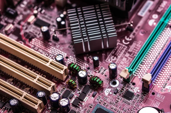 Computer motherboard, macro and blurred view — Stock Photo, Image