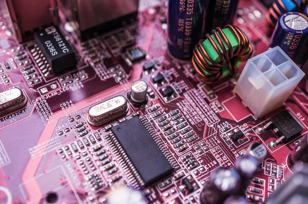 Computer motherboard, macro and blurred view — Stock Photo, Image