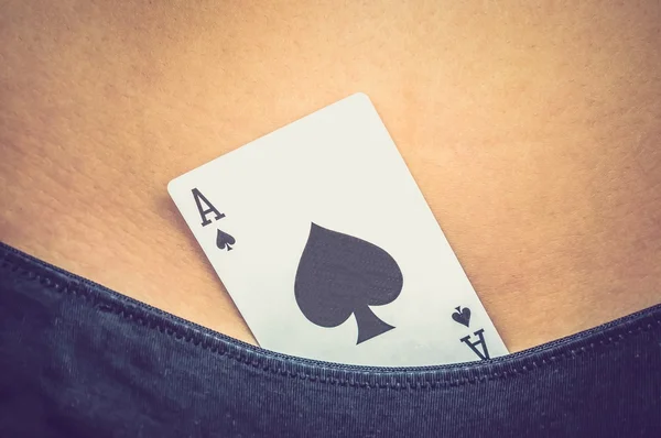 Female sexy body with spades ace card in their panties — Zdjęcie stockowe