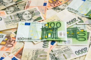 Czech and Euro banknotes background