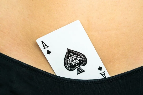 Female sexy body with spades ace card in panties — Zdjęcie stockowe