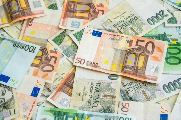 Czech and Euro banknotes background — Stok fotoğraf