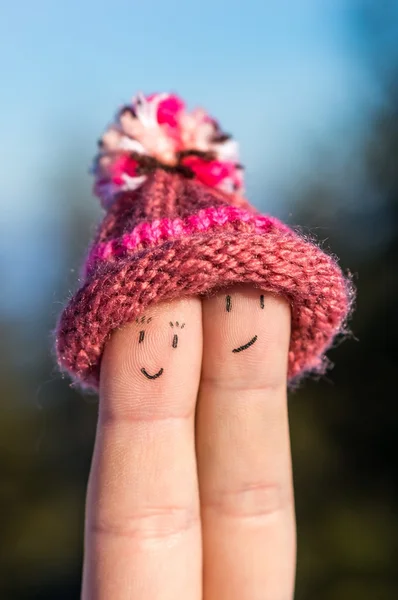 Happy fingers with cap - always together — Stock Photo, Image