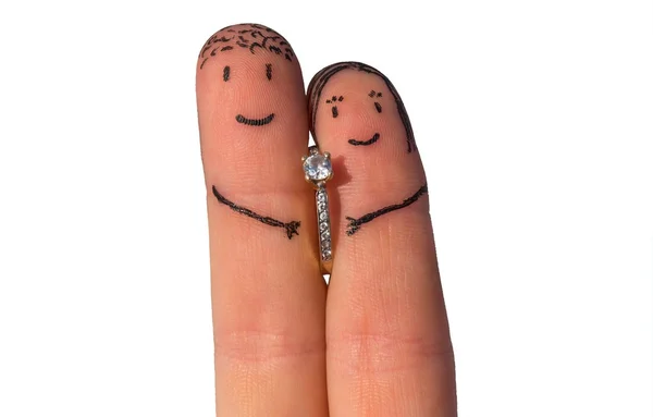 Two fingers with engagement ring — Stock Photo, Image