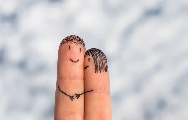 Dedos felizes em um fundo de neve — Fotografia de Stock