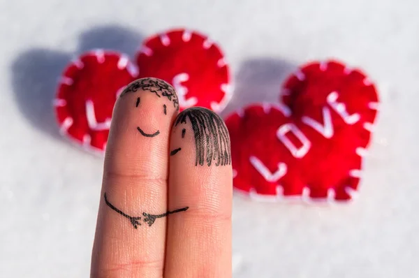 Happy fingers on a snow background — Stock Photo, Image