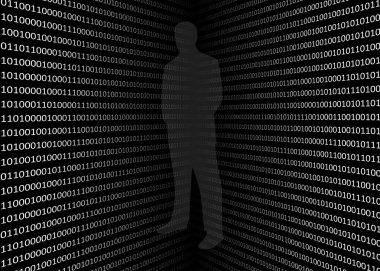 Anonim hacker ile 3D ikili kod ekran