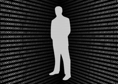 Anonim hacker ile 3D ikili kod ekran