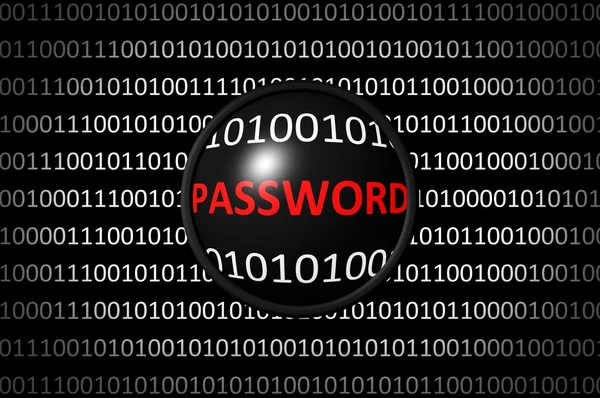Hacker Hledat heslo s lupu v binárním kódu — Stock fotografie