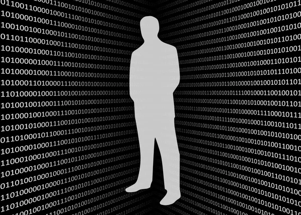 Anonim hacker ile 3D ikili kod ekran