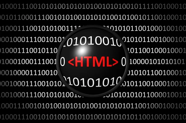 İkili kod Html ve Büyüteç lens ile