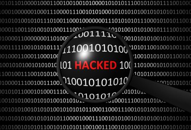 Hacked ve Büyüteç lens ile ikili kod