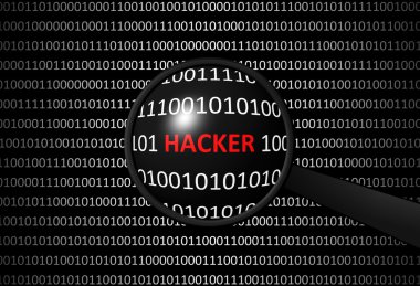 Hacker ve Büyüteç lens ile ikili kod