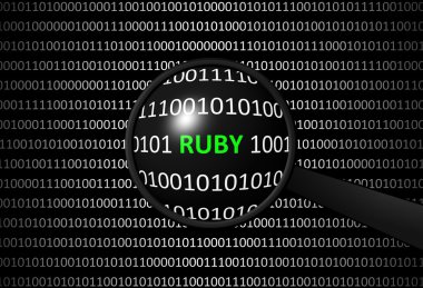 Ruby ve Büyüteç lens ile ikili kod