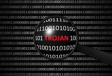 Trojan virüs ve Büyüteç lens ile ikili kod
