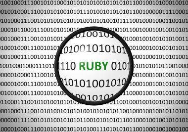 Ruby ve Büyüteç lens ile ikili kod