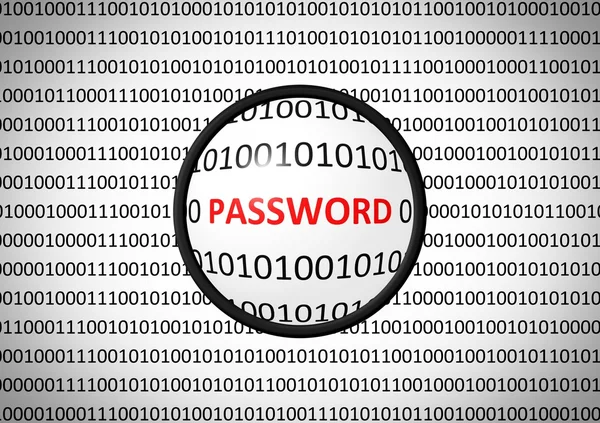 Password di ricerca hacker con lente d'ingrandimento — Foto Stock