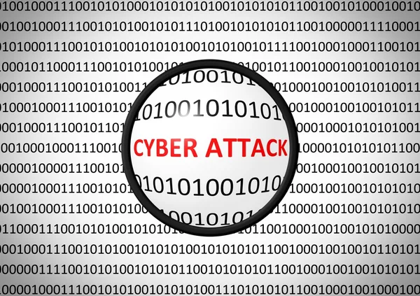 Двійковий код з CYBER ATTACK і збільшенням об'єктива — стокове фото