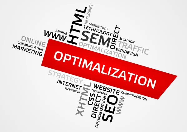 OPTIMALIZACIÓN word cloud, tag cloud, gráficos vectoriales — Vector de stock