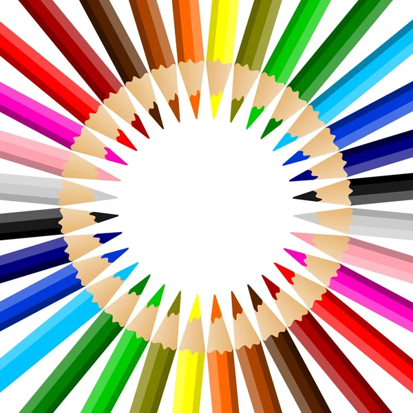 Rainbow colored pencils arrayed in a circle — Stock Vector