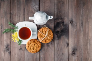 çay Kupası tatlı kurabiye ile Üstten Görünüm