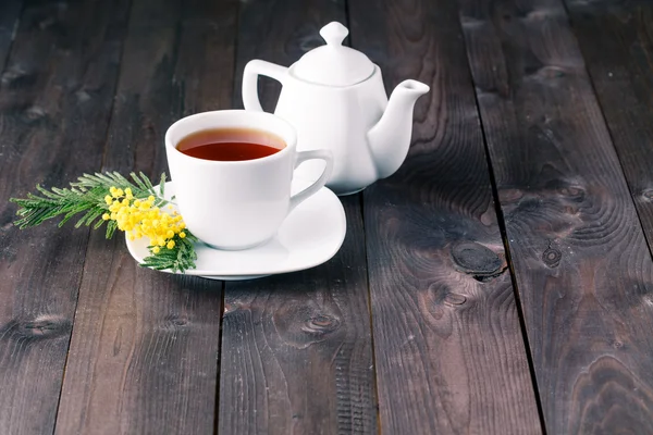 Hot tea cup on spring day — Stock Photo, Image
