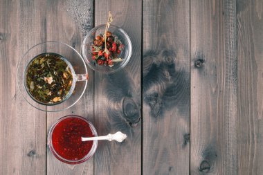 Bitki çayı ile Ahududu reçeli Üstten Görünüm