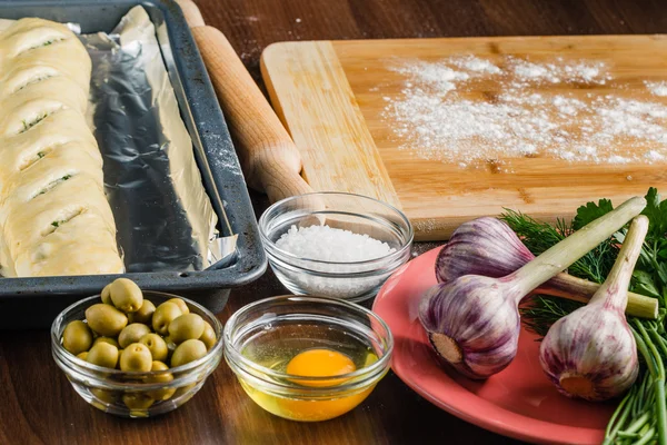 Baguette preparación de masa de pan — Foto de Stock