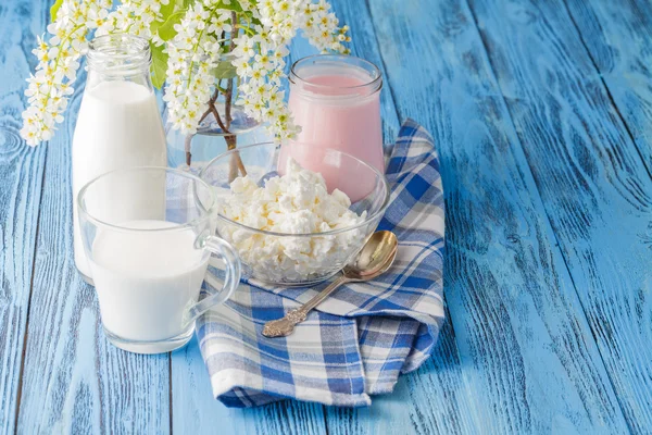 Verse, heerlijke en voedzame vlakte yoghurt en melk fles. — Stockfoto