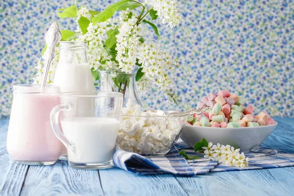 organic healthy food with milk and twisted marshmallow