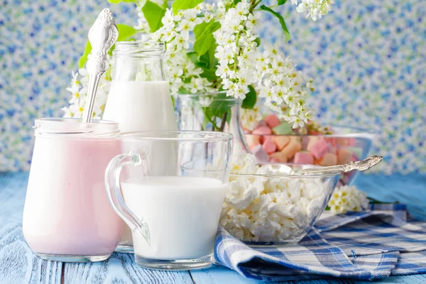 Färsk Hemgjord yoghurt med marshmallow skivor i glas — Stockfoto