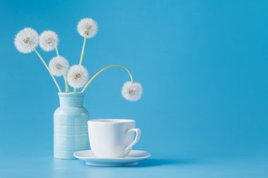 Dandelions ve çay mavi