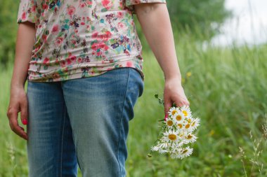Papatya çiçeği bir kadın elinde