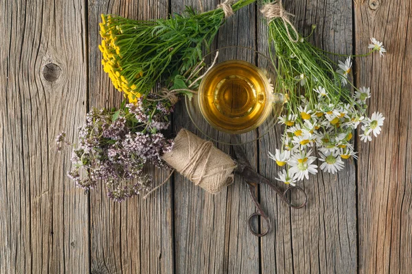 Teh herbal dengan mint dan oregano, pemandangan atas — Stok Foto