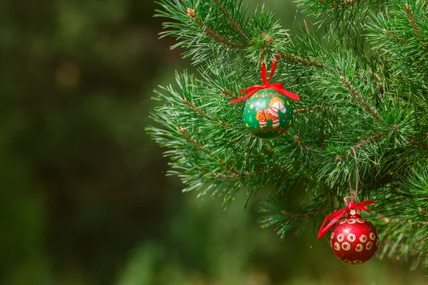 Part of decorated Christmas tree with balls closeup — Stock Photo, Image