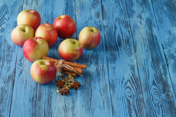 Las manzanas y las especias - las frutas jugosas con la canela y el anís estrellado — Foto de Stock