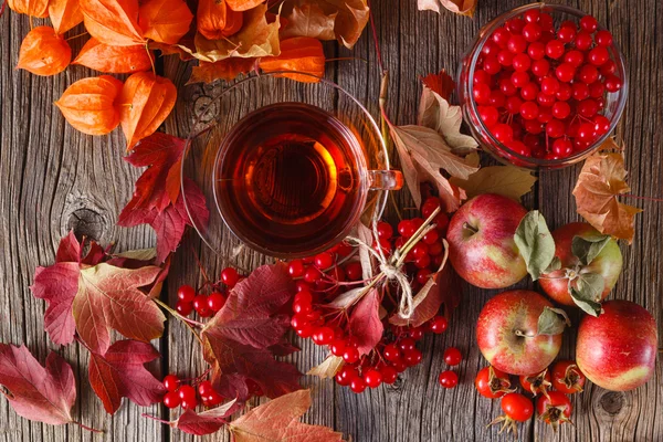 Herbsternte auf rustikalem Holzboden — Stockfoto