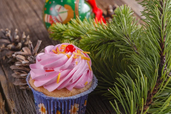 Kiefer mit Zapfen und Dekoration. Weihnachtskonzept — Stockfoto