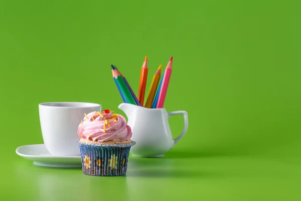 Art breakfast with cupcake — Stock fotografie