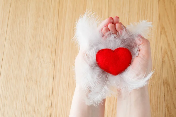 Valentines Day. Heart handmade on wooden background — Stock Photo, Image