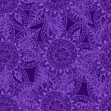 Elle çizilmiş oryantal desen. Karanlık-mor zemin üzerine ışık-mor özetliyor