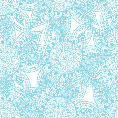 Elle çizilmiş oryantal desen. Beyaz zemin üzerine mavi özetliyor