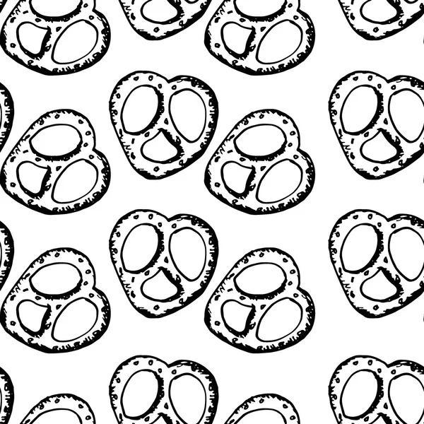 Handritad illustration, sömlöst mönster av pretzels — Stock vektor