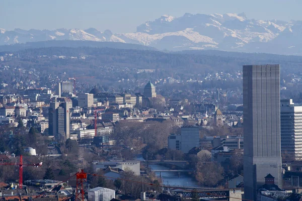 Panorama view of city of Zurich, Switzerland, photo taken February 21st, 2021, Zurich, Switzerland.