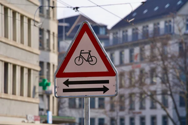Watch out for bicycle traffic from both sides at Zurich, Switzerland.