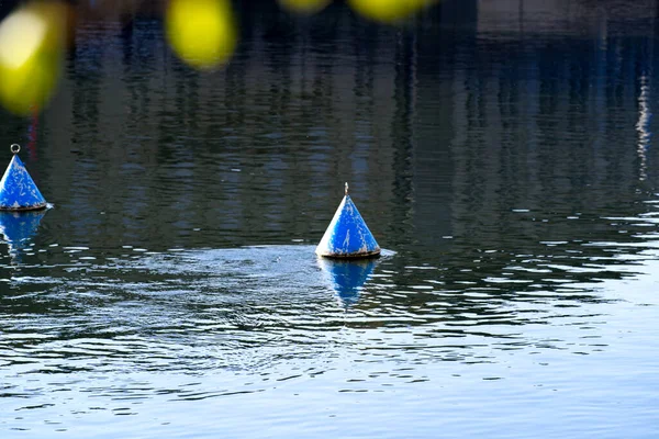 Zwei Bojen Der Limmat Morgen Zur Frühlingszeit Foto Vom April — Stockfoto