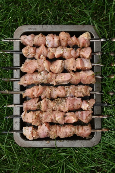A preparar-se para um jantar saudável. Espetos de carne de peru . — Fotografia de Stock