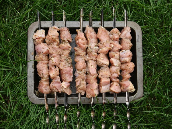 Vorbereitung für ein herzhaftes Abendessen. Spieße mit Putenfleisch 3 — Stockfoto