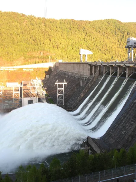 Water discharge at hydroelectric power stations.