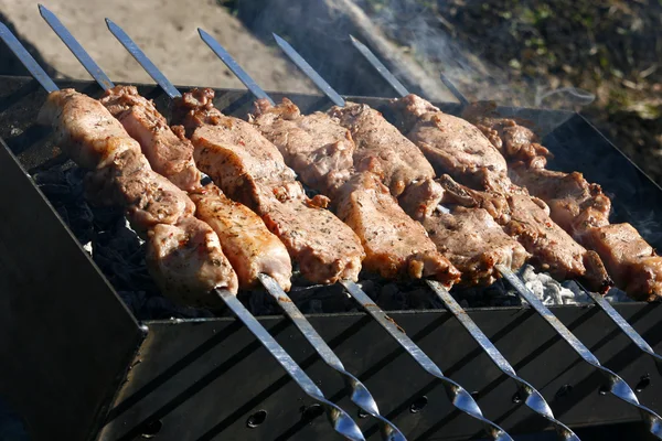 Over houtskool gegrilde vlees. — Stockfoto